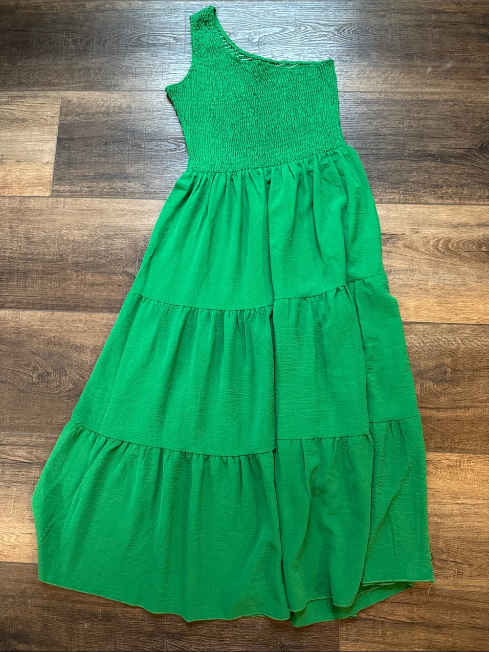 One-Shoulder Tiered Green Dress
